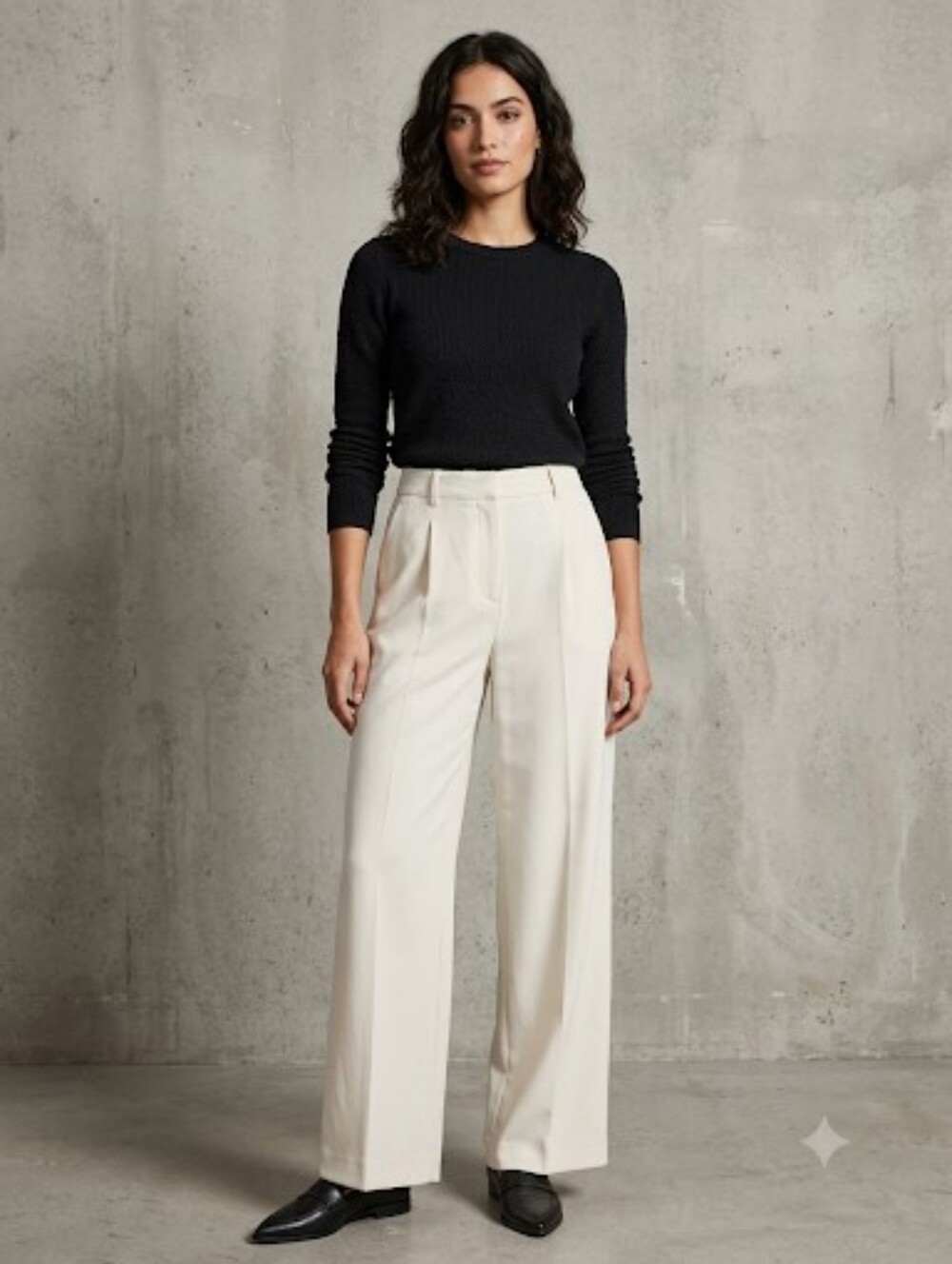 Commense Cream High-Waist Wide-Leg Trousers Fully Lined Size  M